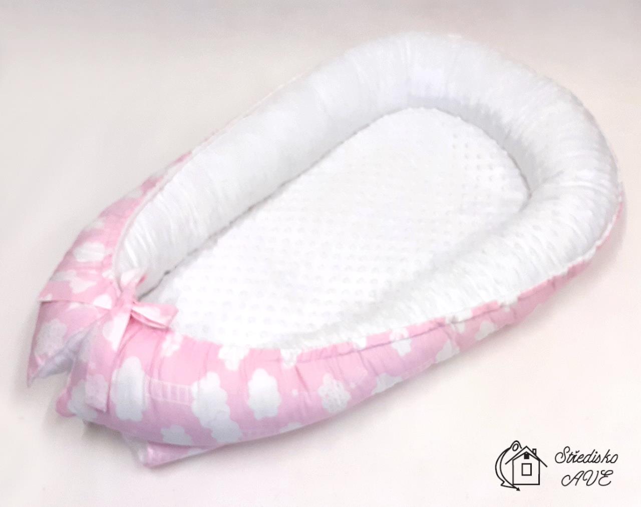 Hnízdečko pro kojence MINKY - obláčky růžové
