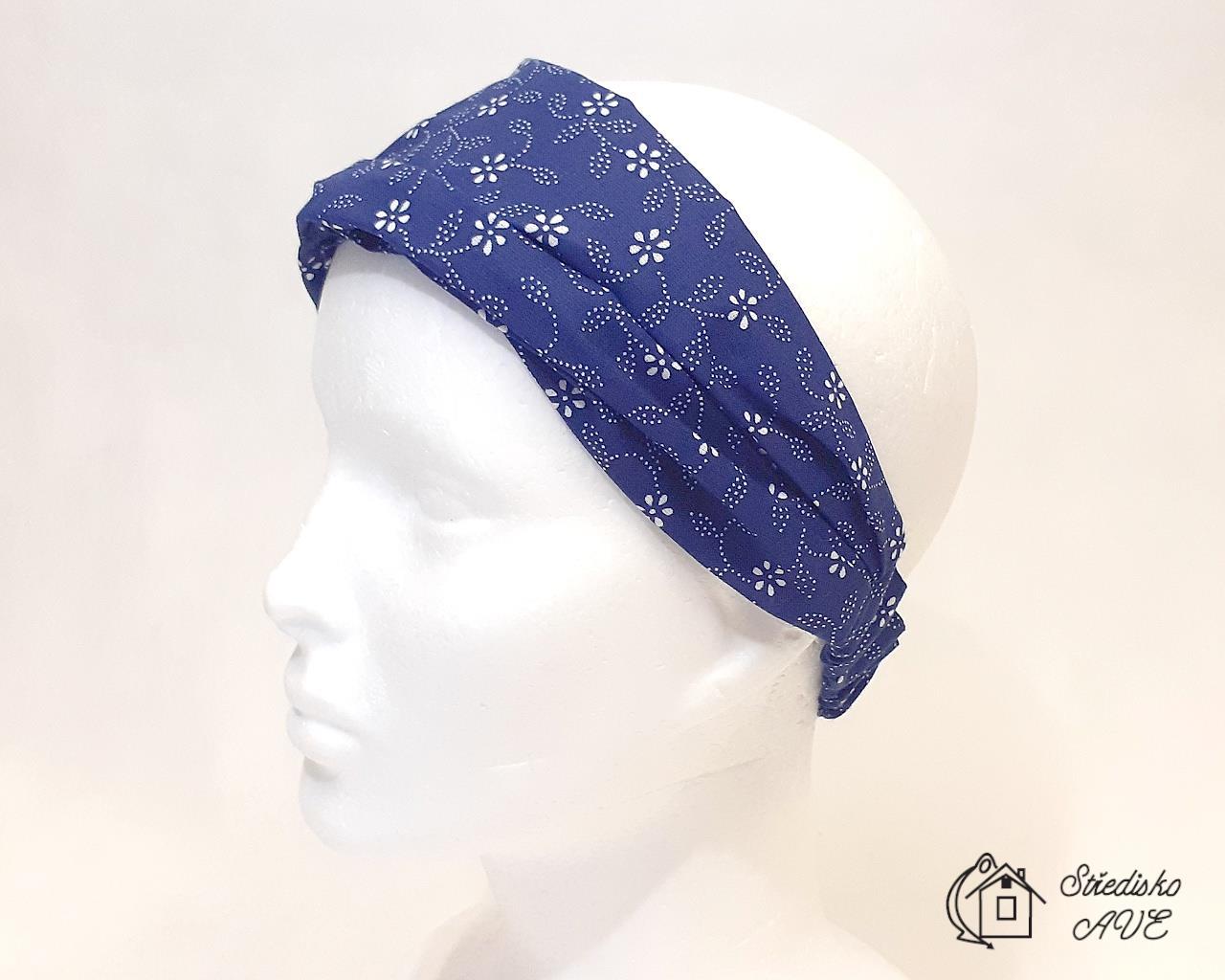 Dámská čelenka, šátek - vzor modrotisk typ A