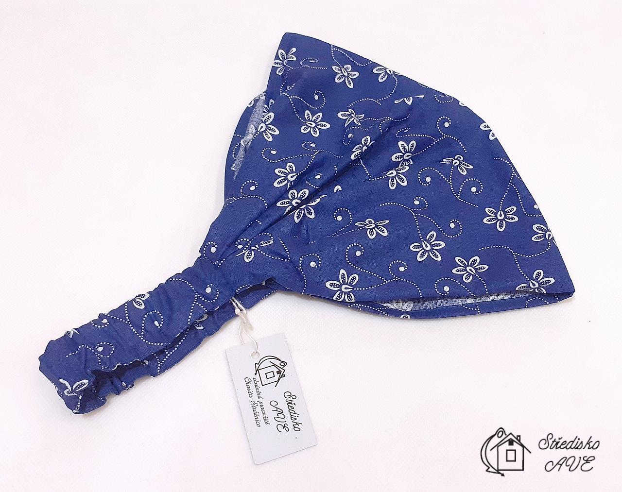 Dámská čelenka, šátek - vzor modrotisk typ kvítí
